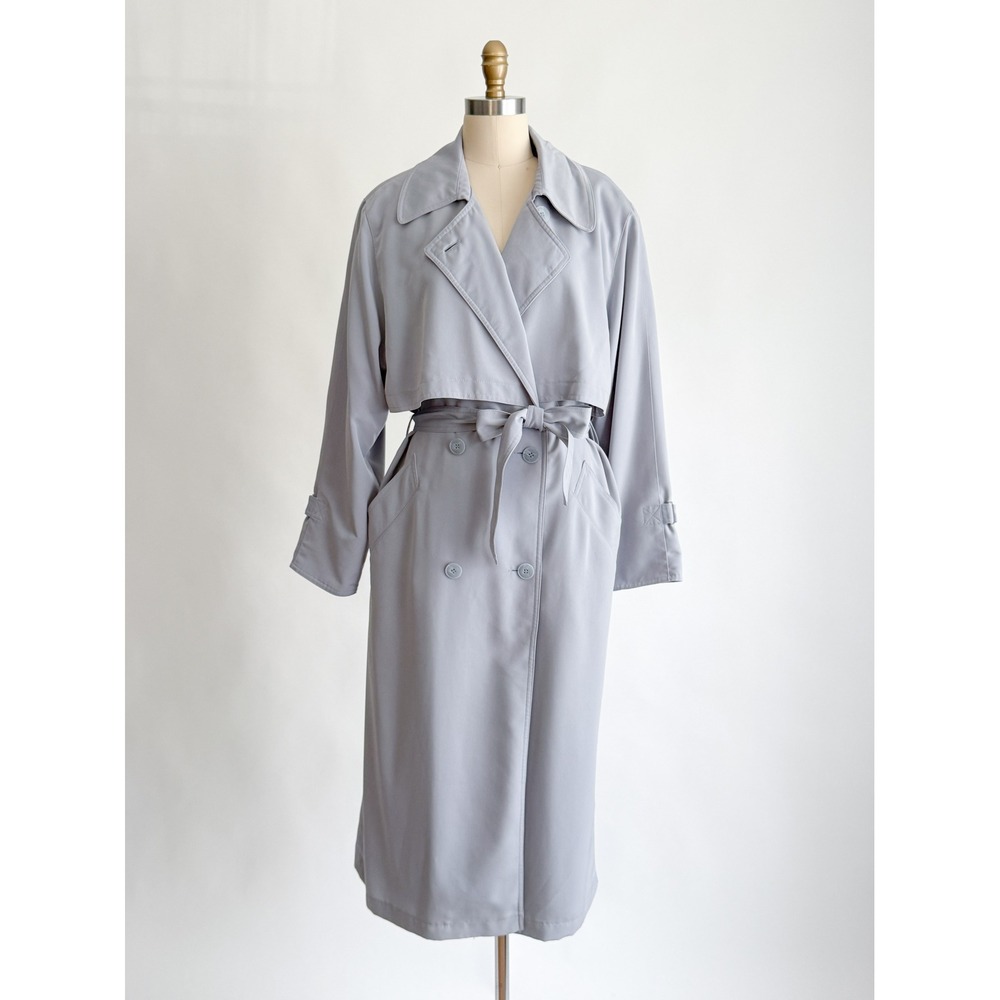 Vintage Forecaster of Boston Trench Coat Medium Blue Grey Belted Storm Flap Long